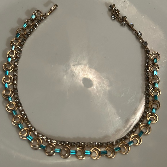 1950’s turquoise and clear crystal vintage choker shepherds hook. EUC - Picture 6 of 15